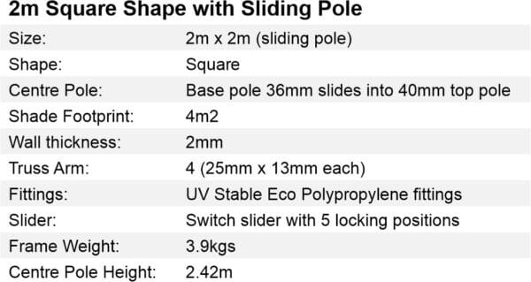 Square 2m Sliding Umbrella